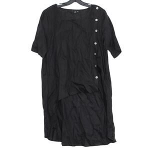 Lisa Bayne Top Linen High Low Minimalist Oversized Lagenlook Boho Black Size XS